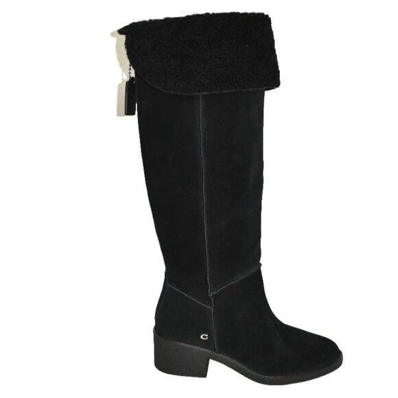 New! Coach Janelle Shearling Over-the-Knee Boots Black OTK Size 9B DD396A - Picture 1 of 6